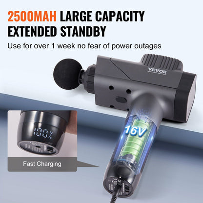 VEVOR Deep Tissue Percussion Massage Gun - 8 Speeds & 6 Heads for Athletes, Portable Handheld Massager for Pain Relief & Muscle Recovery