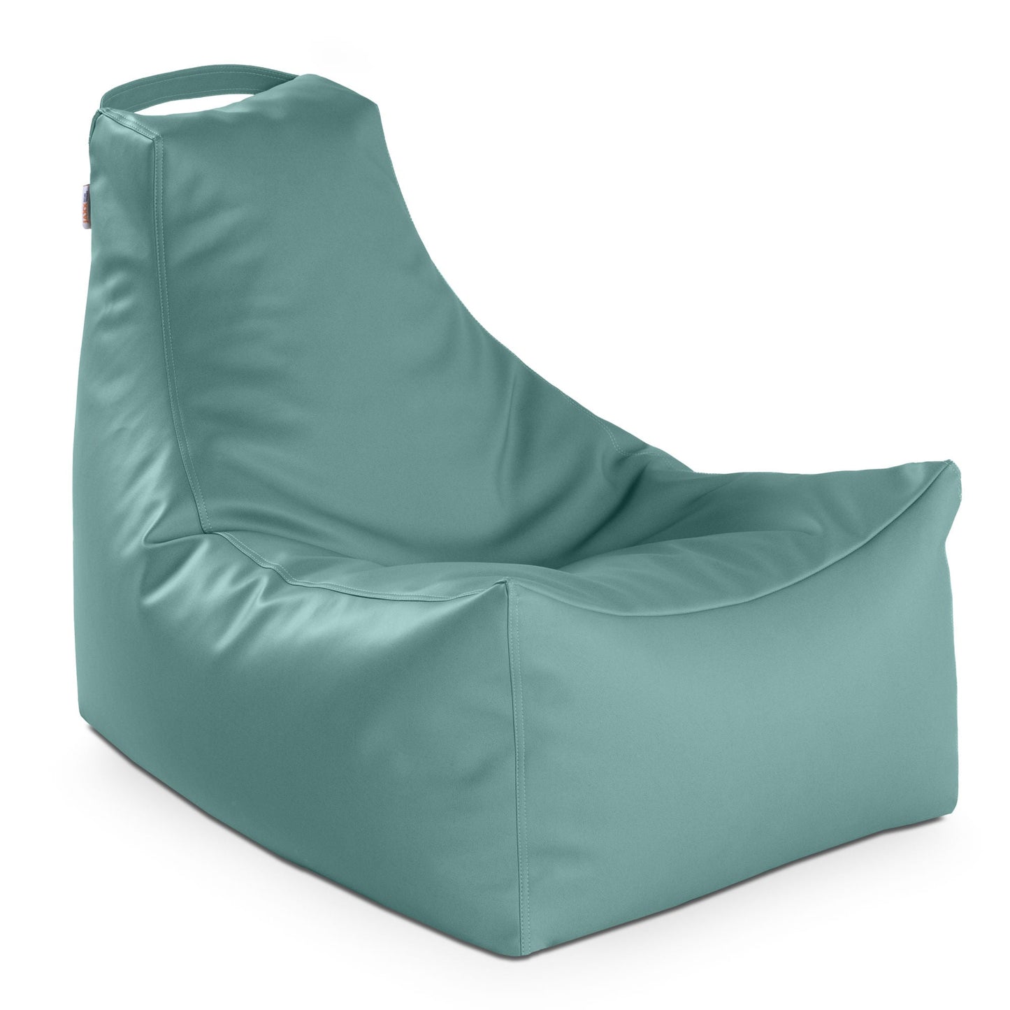 Waterfall blue bean bag lounger with rounded back and stitched seat panels