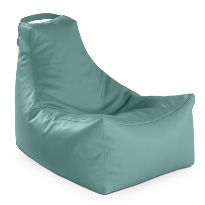 Waterfall blue bean bag lounger with rounded back and stitched seat panels