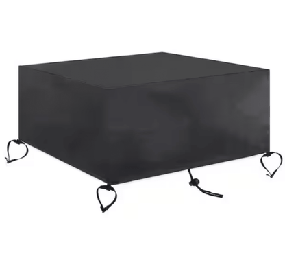 Square fire pit cover, black, with corner ties and elastic hem