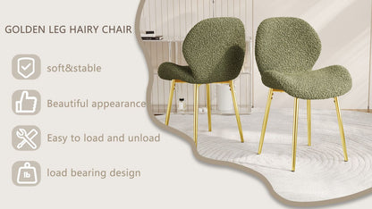 Modern minimalist white teddy velvet Dining Chairs Set of 2 with sturdy gold metal legs and comfortable backrest design, suitable for restaurants, kitchens, and offices.