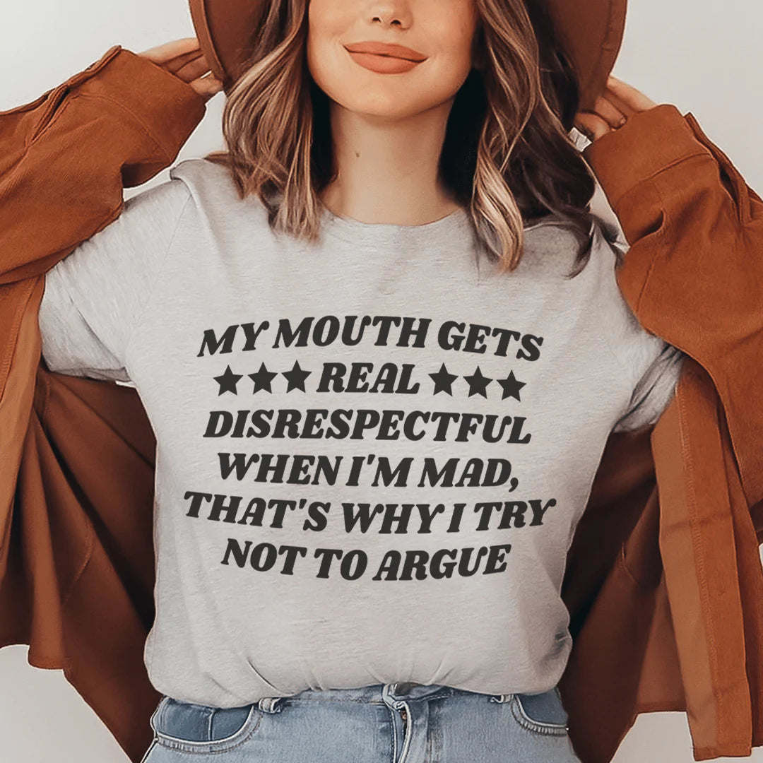 Heather gray crewneck T-shirt with centered black slogan and star graphic