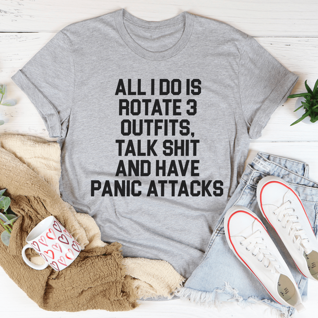 Heather gray T-shirt with dark stacked slogan text: ALL I DO IS ROTATE 3