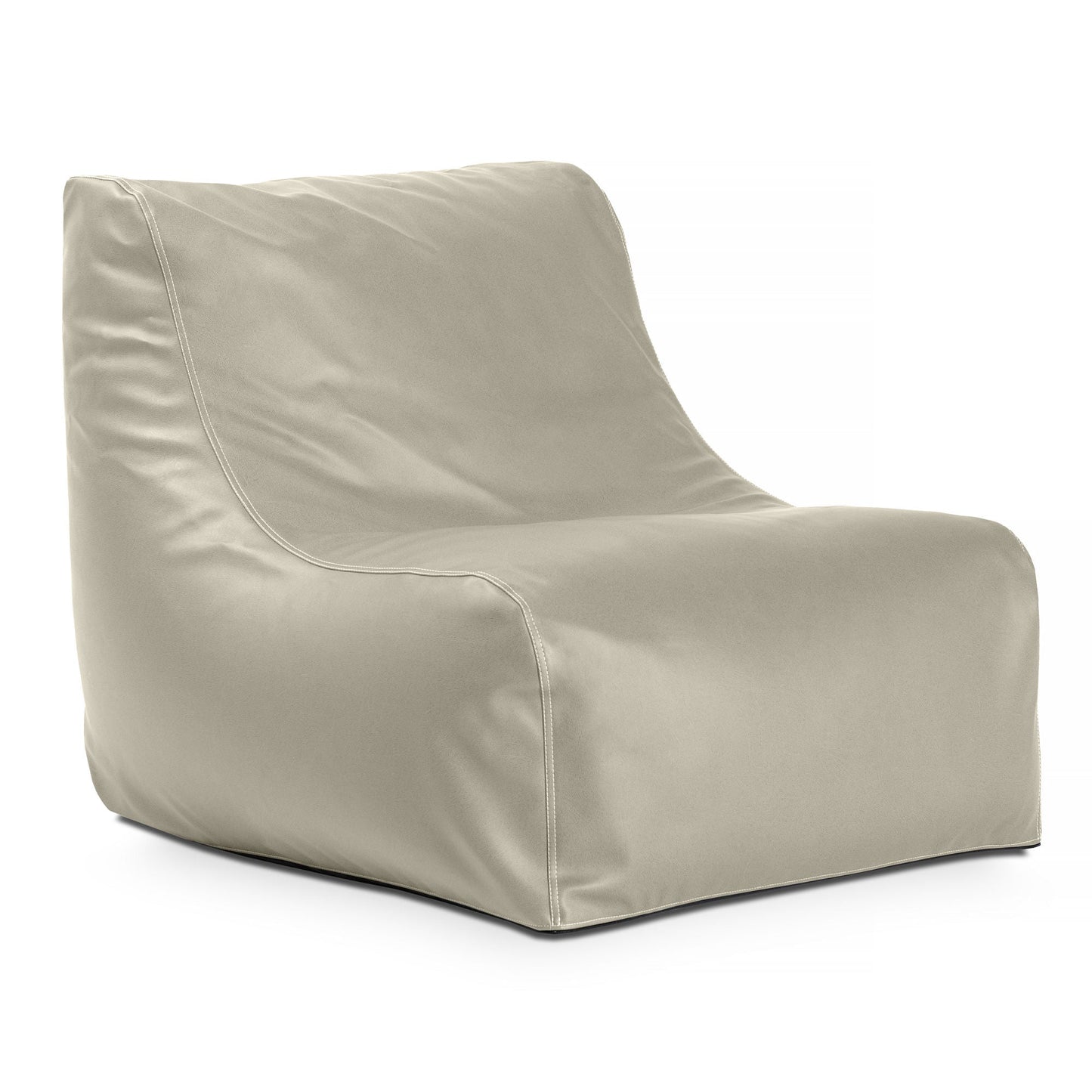 Mineral gray bean bag chair with squared seat and curved back, marine vinyl