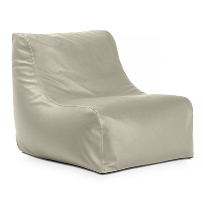 Mineral gray bean bag chair with squared seat and curved back, marine vinyl