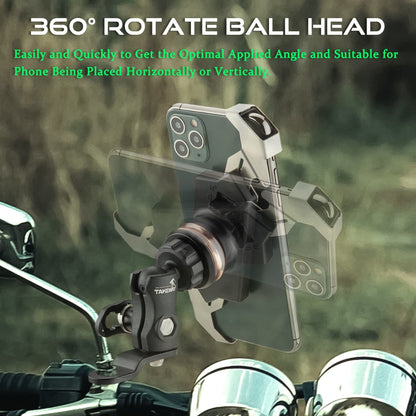 Motorcycle phone mount with 360-degree ball head and anti-vibration mirror base