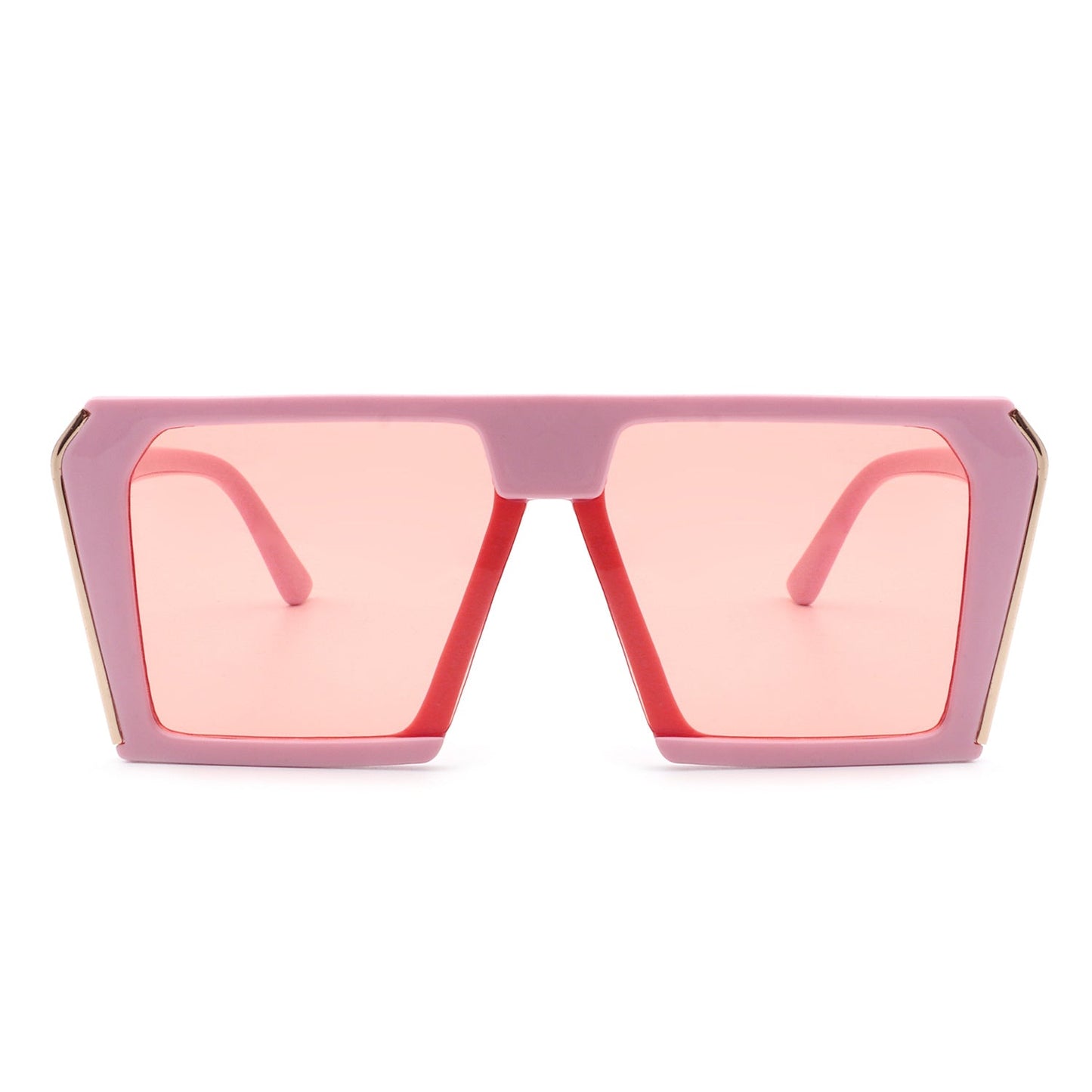 Women’s square oversize sunglasses, pink frame with pink-tinted lenses