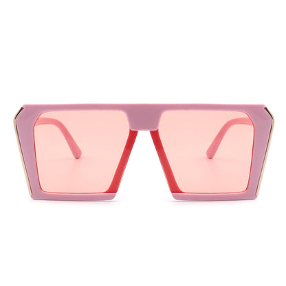 Women’s square oversize sunglasses, pink frame with pink-tinted lenses