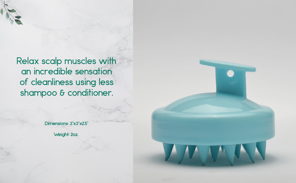 Teal silicone scalp massager with domed head and flexible spike bristles