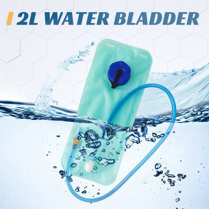 2L water bladder set with aqua bag, blue cap, and drinking hose