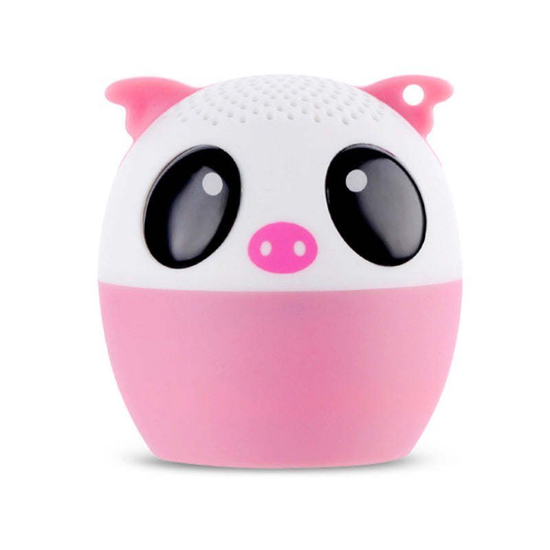 White and pink panda Bluetooth speaker with black oval eyes and a pink snout