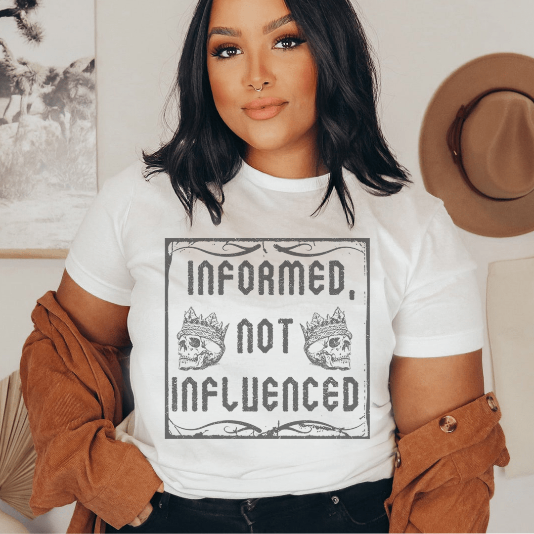White Informed Not Influenced graphic t-shirt, crew neck, short sleeves