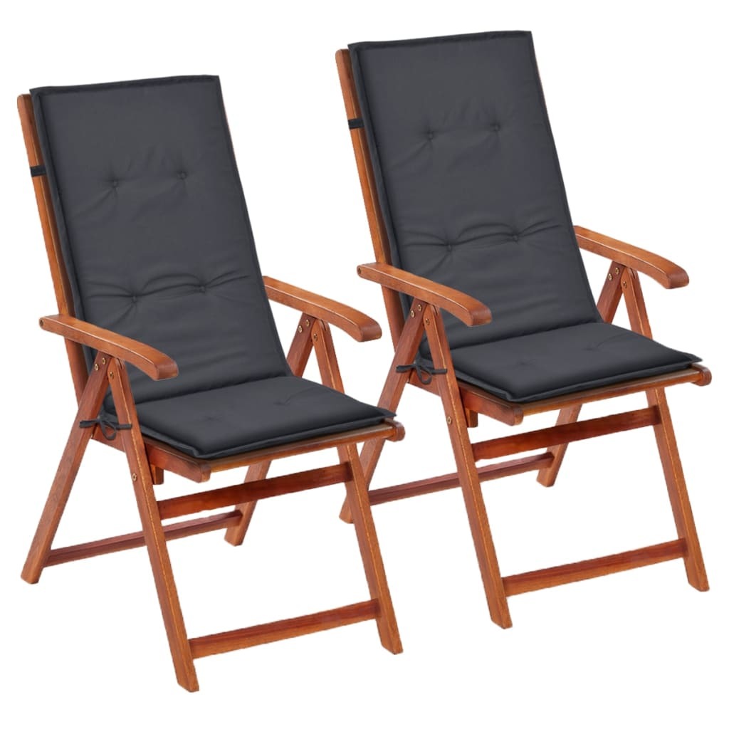 Garden chair cushions, 2-pack, anthracite dark gray seat and back with tufted buttons