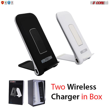 Black and white wireless charger stands with built-in charging pad windows