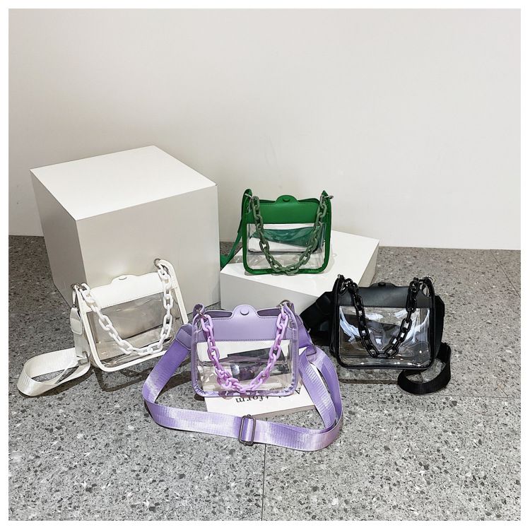 2023 Summer Women Clear Transparent Crossbody Bag Female Jelly Handbags and Purses Acrylic Chain Square Shoulder Bag Bolsos
