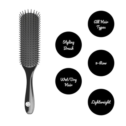 Black wet/dry styling brush with cushioned head and pin bristles