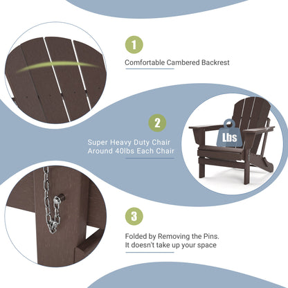 Folding adirondack chair in dark brown with chain-style fold hardware detail