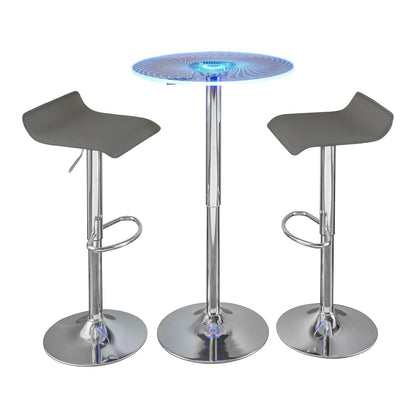Spyra-Ale Contemporary Adjustable Bar Set in Chrome Metal, Clear Acrylic with Light Up Tabletop, and Grey PVC by - 3 Piece