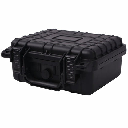 Black protective equipment case with molded corners and side latch, closed
