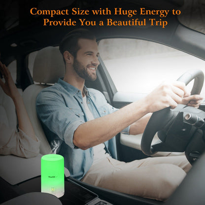 White mini ultrasonic aroma diffuser with glowing green LED light