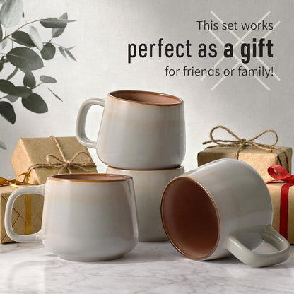 Small Ceramic Coffee Mugs Set of 4 | 8 oz Stoneware Coffee Cups | Lead-Free, Non-Toxic | Microwave & Dishwasher Safe | Comfortable Handle | Aesthetic Nordic Design for Cappuccino | Sage Ash