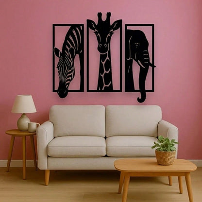 CIFbuy Metal Baked Paint African Animal 3-Piece Wall Art Set Zebra Giraffe Elephant Home Decor (TikTok, temu pickup)