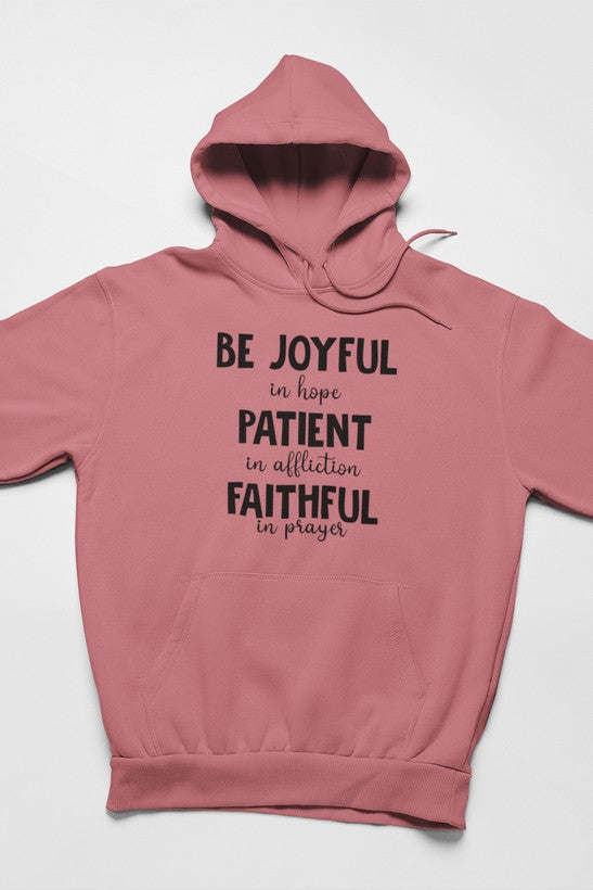 Mauve pullover hoodie with hood and stacked front quote text