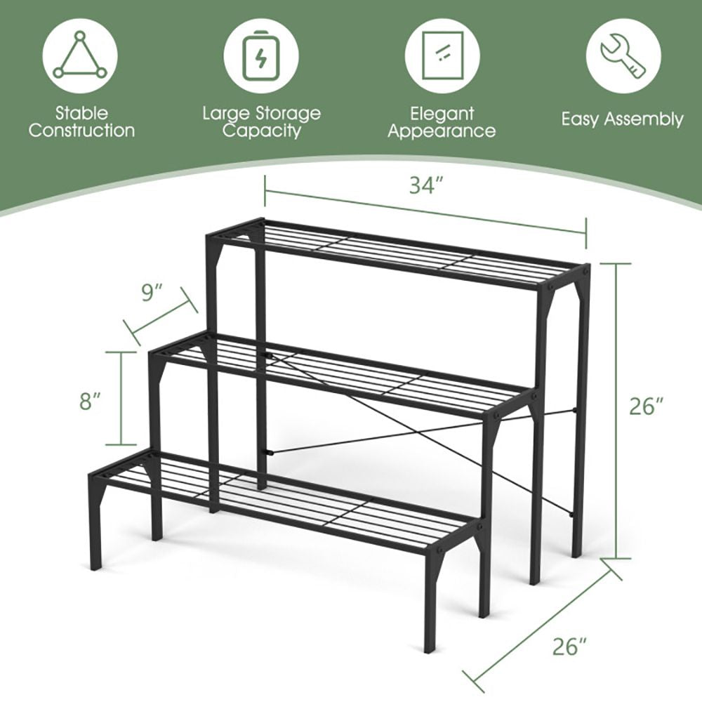 1PC Outdoor 3 Tier Metal Plant Stand with Heavy Duty Rack for Multiple Use