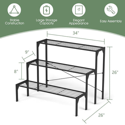 1PC Outdoor 3 Tier Metal Plant Stand with Heavy Duty Rack for Multiple Use