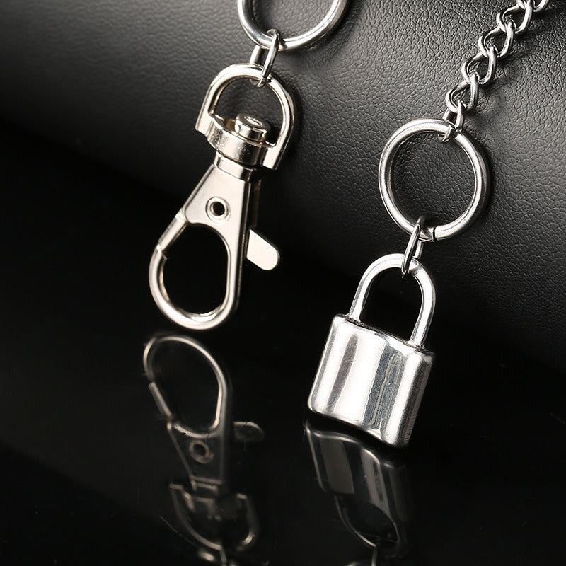 Carabiner lock and padlock pendant necklace links in silver-tone metal