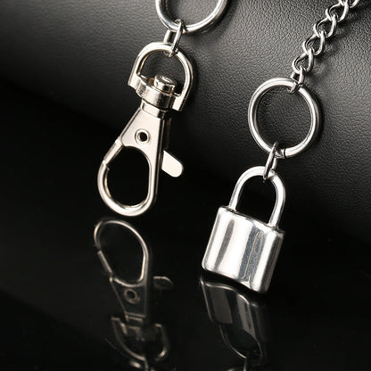 Carabiner lock and padlock pendant necklace links in silver-tone metal