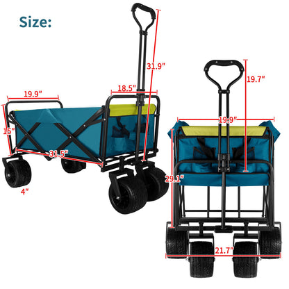 Blue collapsible utility wagon with adjustable handle and fabric side panels