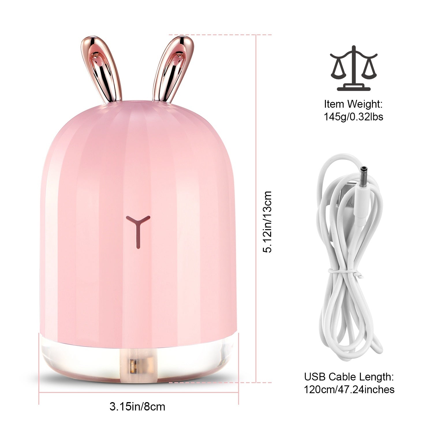 Pink cool mist humidifier with rose-gold antler top and silver base ring