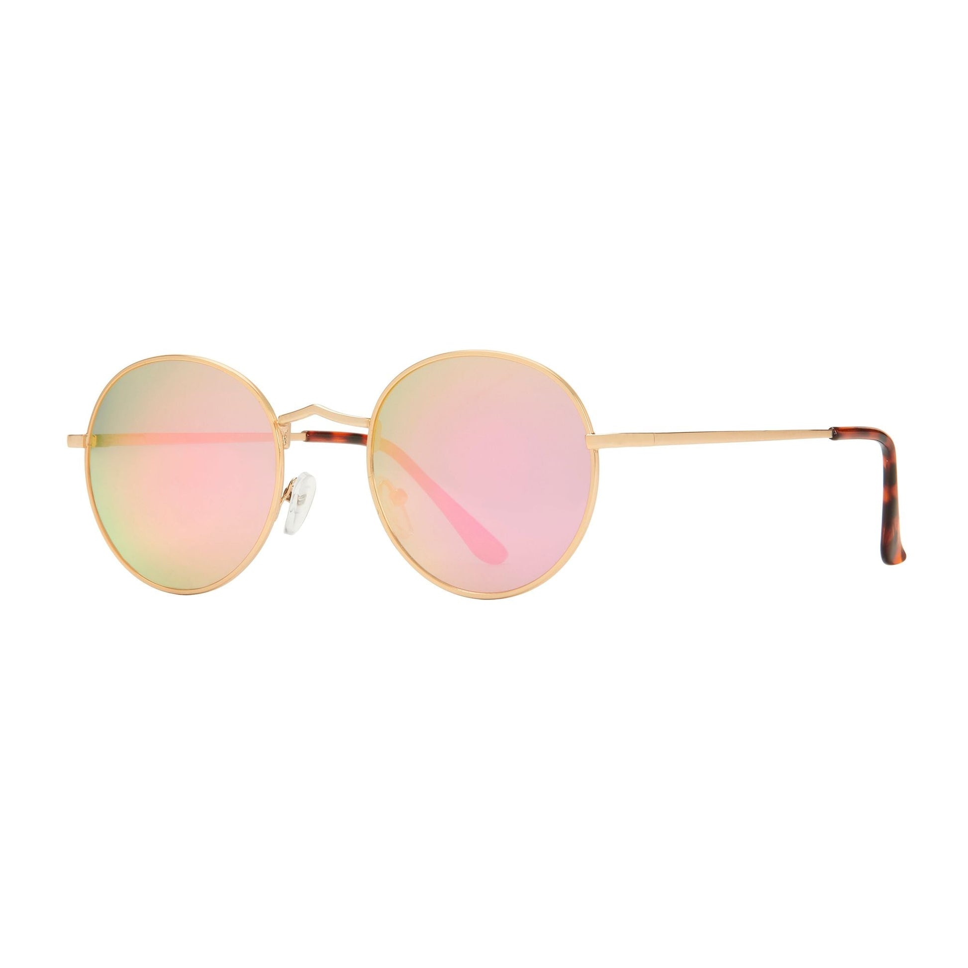 Polarized round sunglasses with rose-tinted lenses and gold-tone metal frames