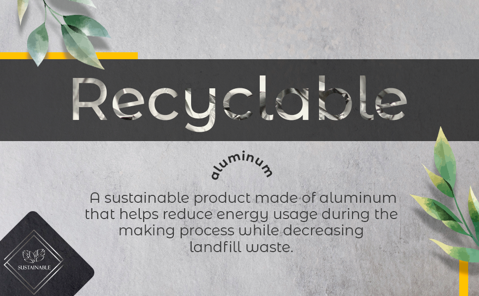 Recycling-themed bottle holder graphic with leaf accents