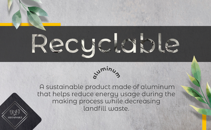 Recycling-themed bottle holder graphic with leaf accents