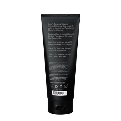 Cooling clay facial wash by BLACKWOOD FOR MEN, back label with ingredients