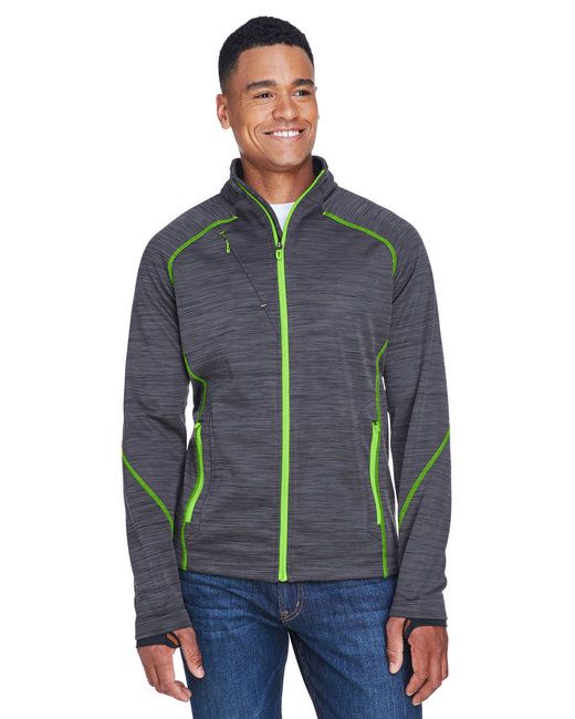 Men's bonded fleece jacket in carbon gray with green piping and zip-front