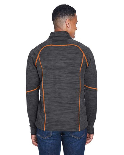 Men's bonded fleece jacket, dark gray with orange contrast piping on back yoke
