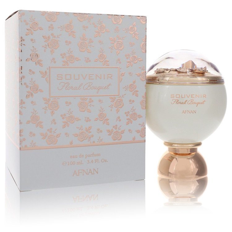 Afnan Souvenir floral bouquet eau de parfum spray bottle with matching gift box, 3.4 oz