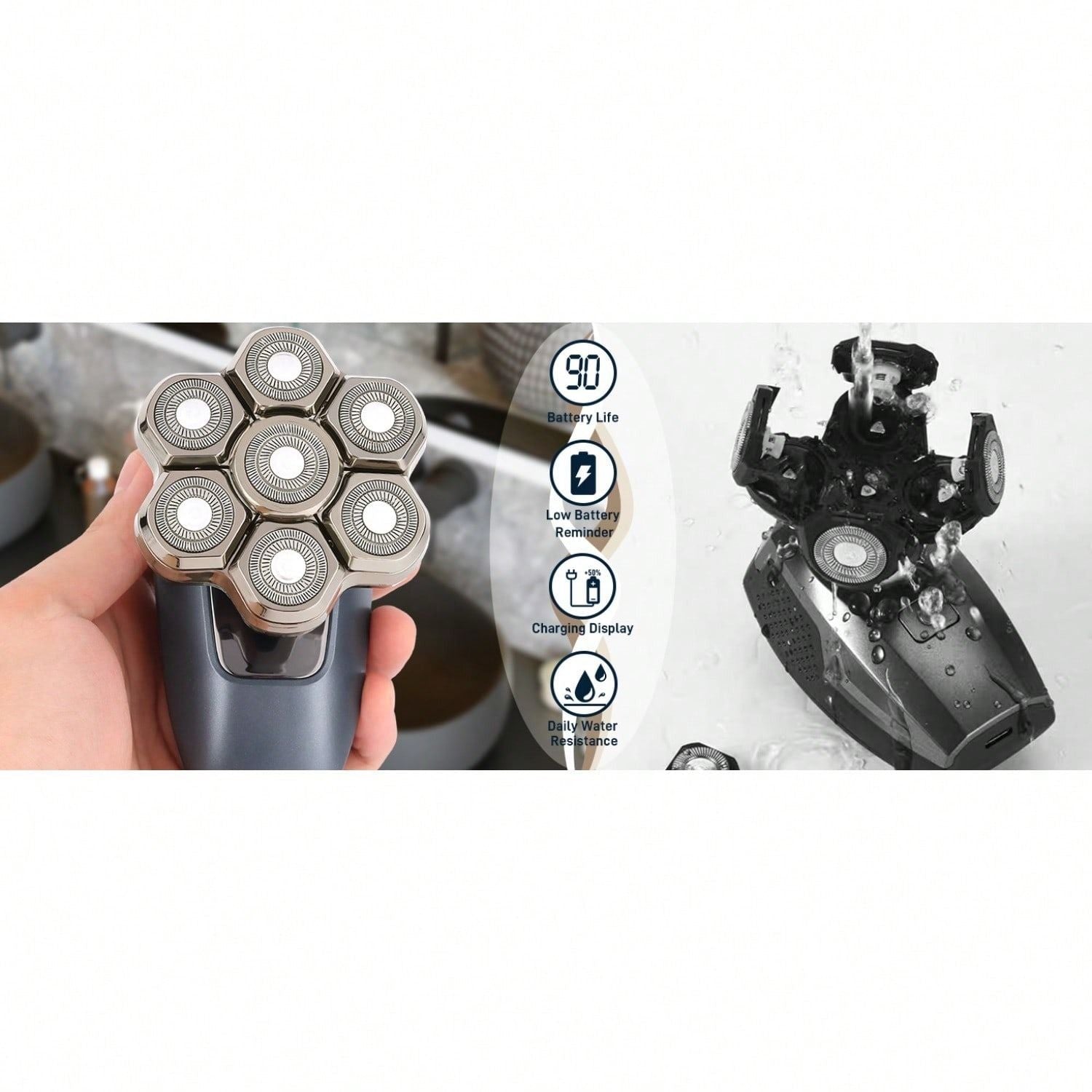 Electric rotary head shaver with rotary foil head, wet for waterproof cleaning