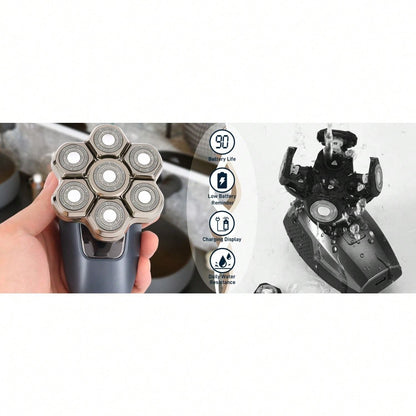 Electric rotary head shaver with rotary foil head, wet for waterproof cleaning