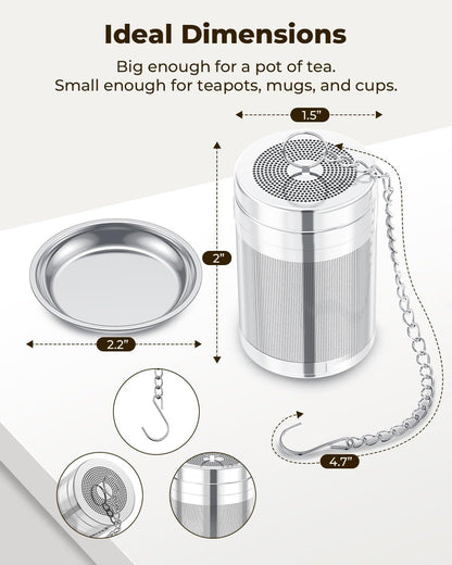 Tea Infusers, Extra Fine Mesh Tea Strainers for Loose Tea, Updated Slim Threaded Lid & 304 Stainless Steel, Loose Leaf Tea Steeper for Brew Tea Spices & Seasonings