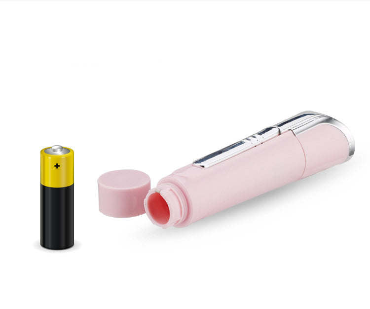 Pink grooming wand with battery and open round attachment cap