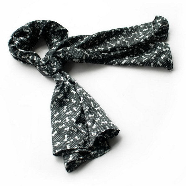 Small black silk scarf with bowknot and white speckled pattern