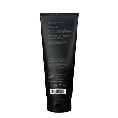 Blackwood hair sculpting gel tube, back label with ingredients and barcode