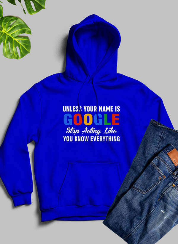 Royal blue pullover hoodie featuring front printed message graphic and kangaroo pocket.
