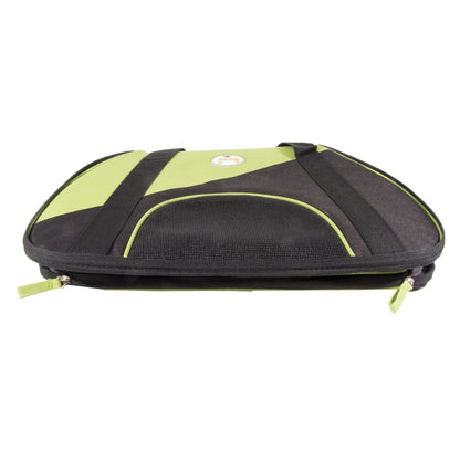 Airline-approved pet carrier, lime green and black, with front mesh panel and zipper