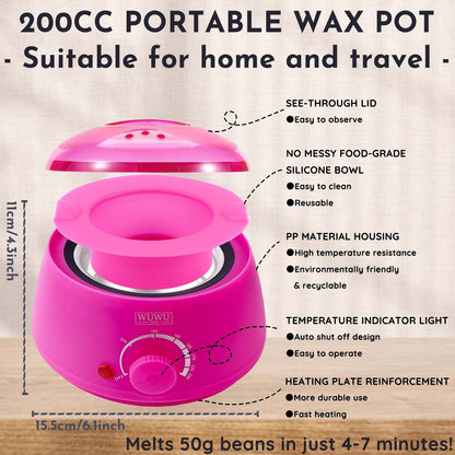 Waxing kit 23 items, WUWUVISTA Hair Removal Hard Wax Kit with Wax Warmer&Wax Beads for Full Body/Face/Underarm/Bikini/Sensitive Skin for Women&Men