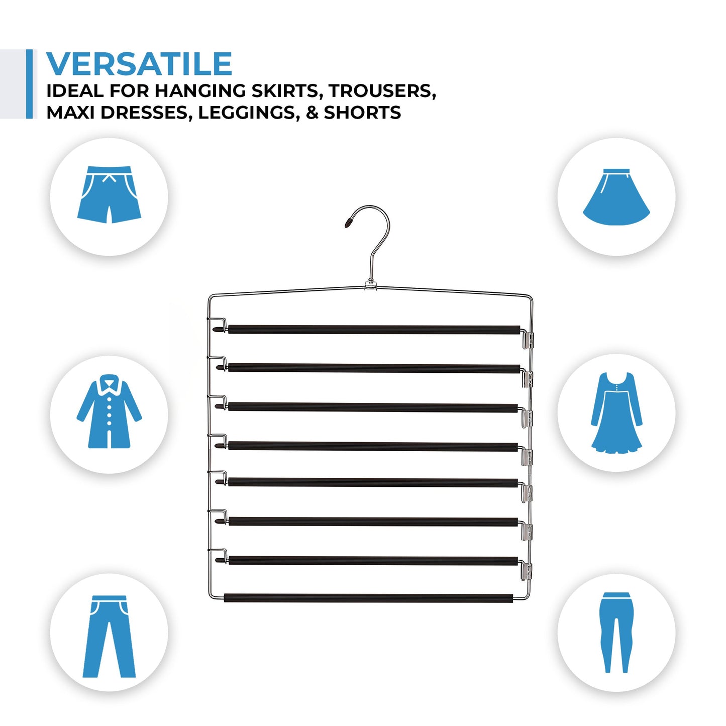 Metal Hanger 8 Tier Swing Arm | Space Saving Clothing Hangers with Foam Padding, Removable Arms, Alloy Steel Construction for Durability